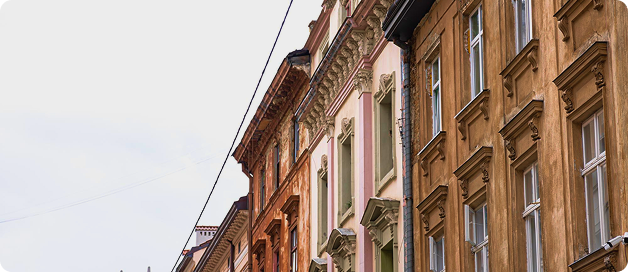Street view of residential buildings